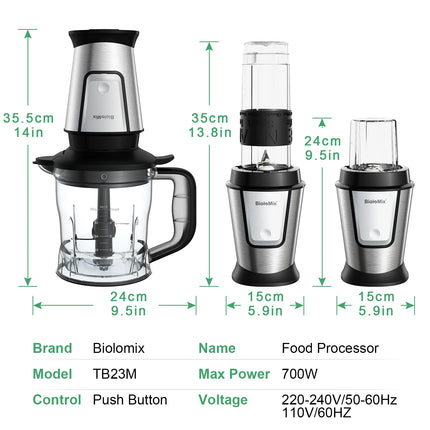 BioloMix 700W Robot da Cucina 3 in 1 Multifunzionale a Immersione Frullatore a Immersione Spremiagrumi Frullatore Tritatutto per Alimenti Macinacaffè per la Cucina
