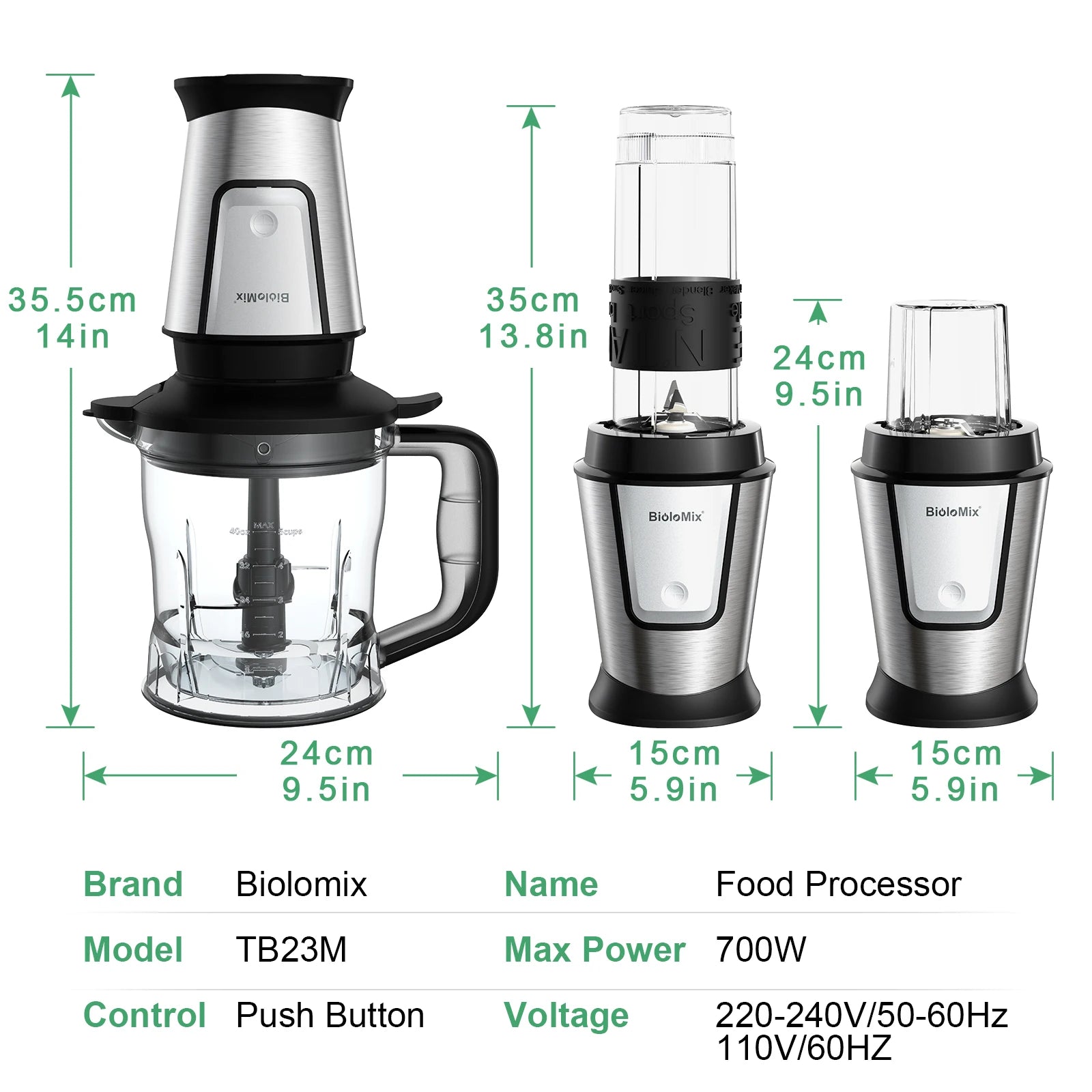 BioloMix 700W 3-in-1 Multifunktionaler tragbarer Küchenroboter Entsafter Mixer Smoothie Mixer Lebensmittelhacker Trockenmühle für die Küche