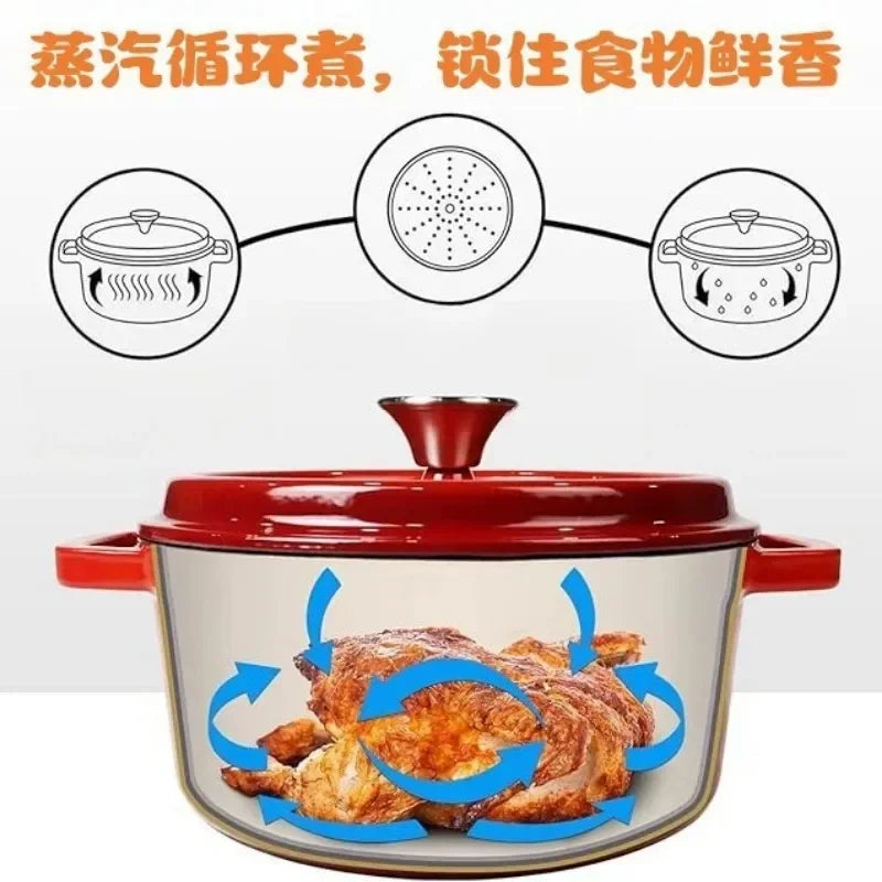 Pentola per zuppa domestica Pentola smaltata con coperchio Smalto ceramico Resistente al calore Due orecchie Pentola antiaderente Fornello a induzione a gas Utensili da cucina