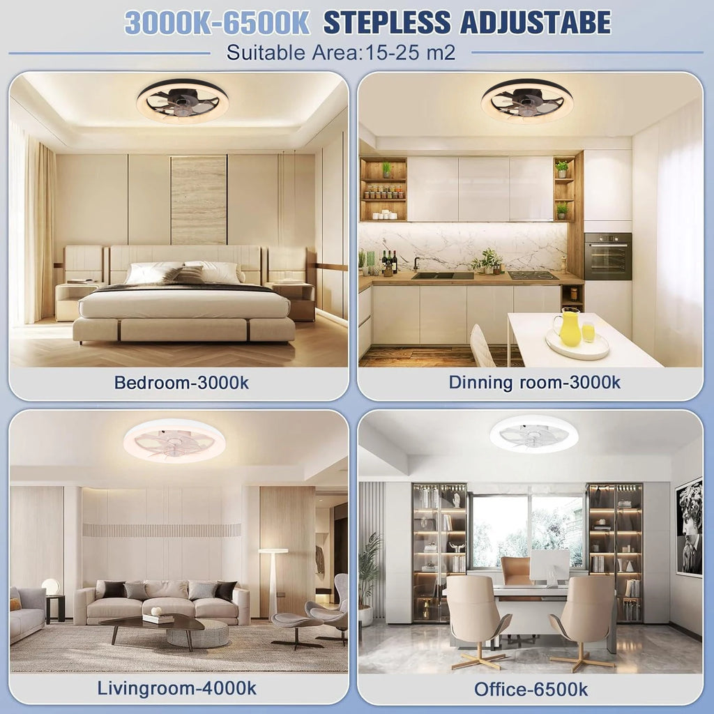 Ventilatore da Soffitto Intelligente XINGOO Nordic con Luce e Telecomando, Decorazione per Camera da Letto, Ventilatore con Pale Invisibili