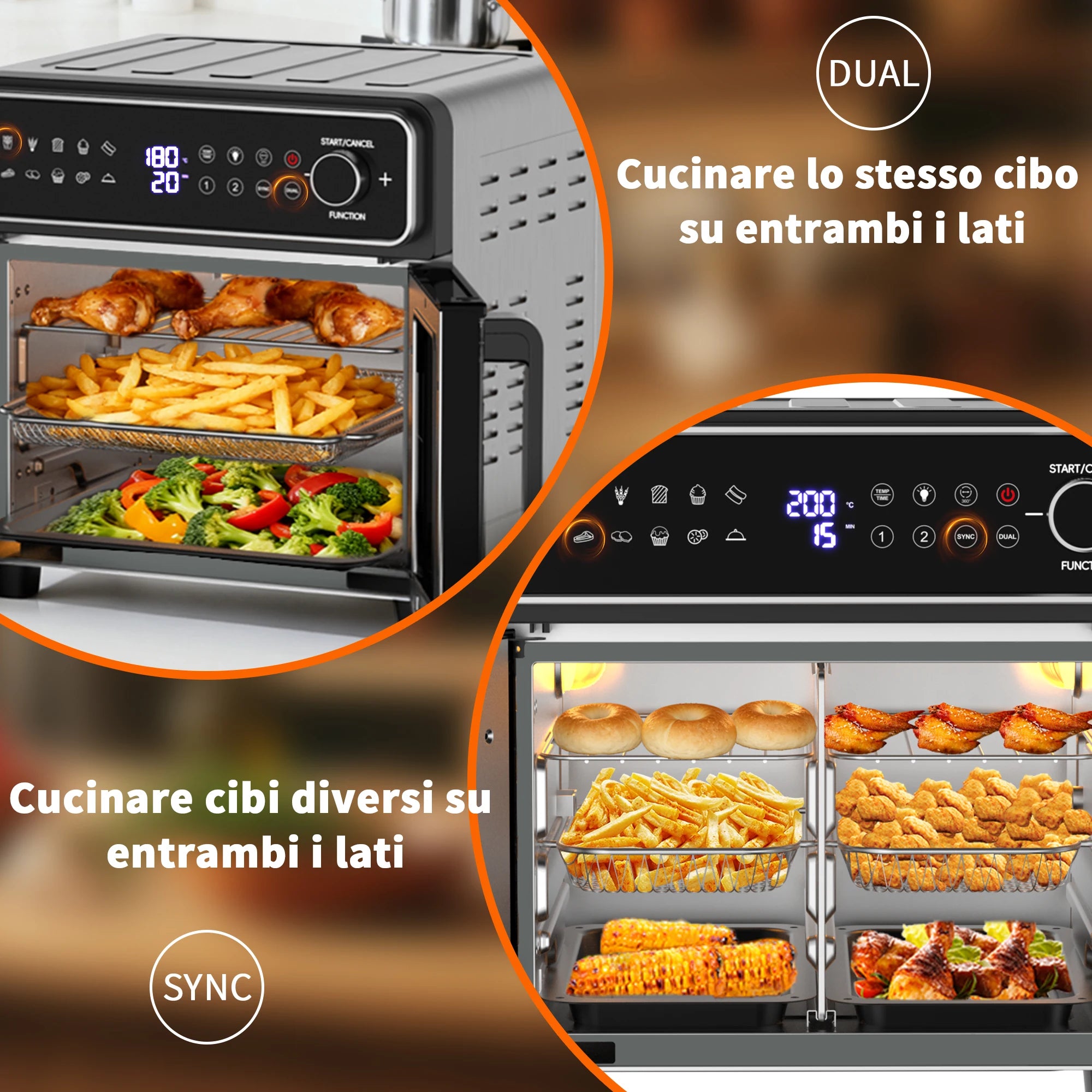 Friggitrice ad Aria EMPHSISM AFTO-2307DT 23L 2400W Doppia Zona Acciaio Inox