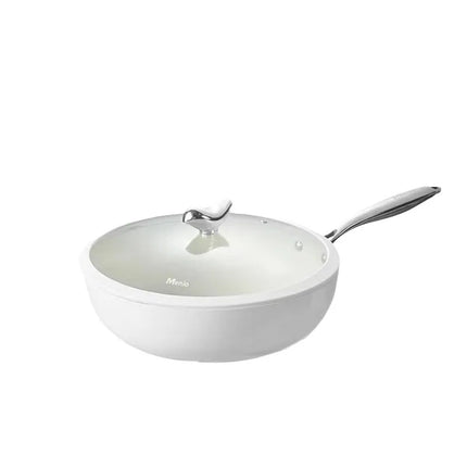 Wok da 12 pollici, padella per uso domestico, padella antiaderente con coperchio in vetro, padella per la famiglia, senza PFOA, lavabile in lavastoviglie