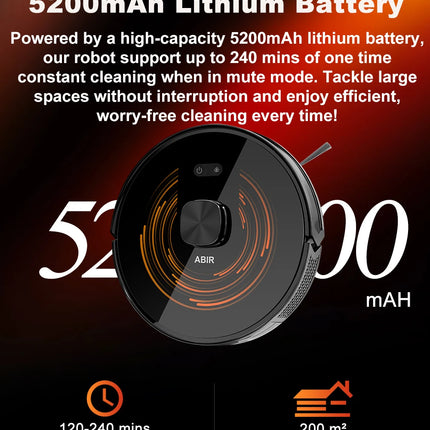 ABIR K30 Robot Vacuum Cleaner, Automatic Emptying Station, Lidar Laser, 6500PA Suction, Multi-Floor Mapping, Smart Home Appliance for Dry and Wet Cleaning