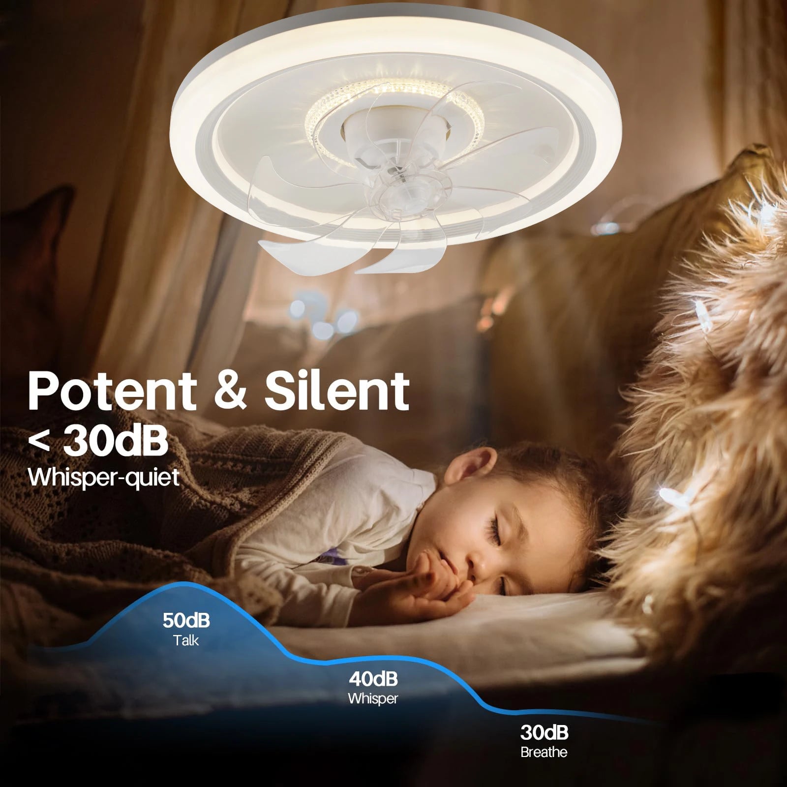 360 °   Ventilatore da Soffitto Rotante con Luce 220V, Dimmerabile Intelligente, 6 Velocità, Ventilatore Elettrico Decorativo per Casa, Camera da Letto, Balcone