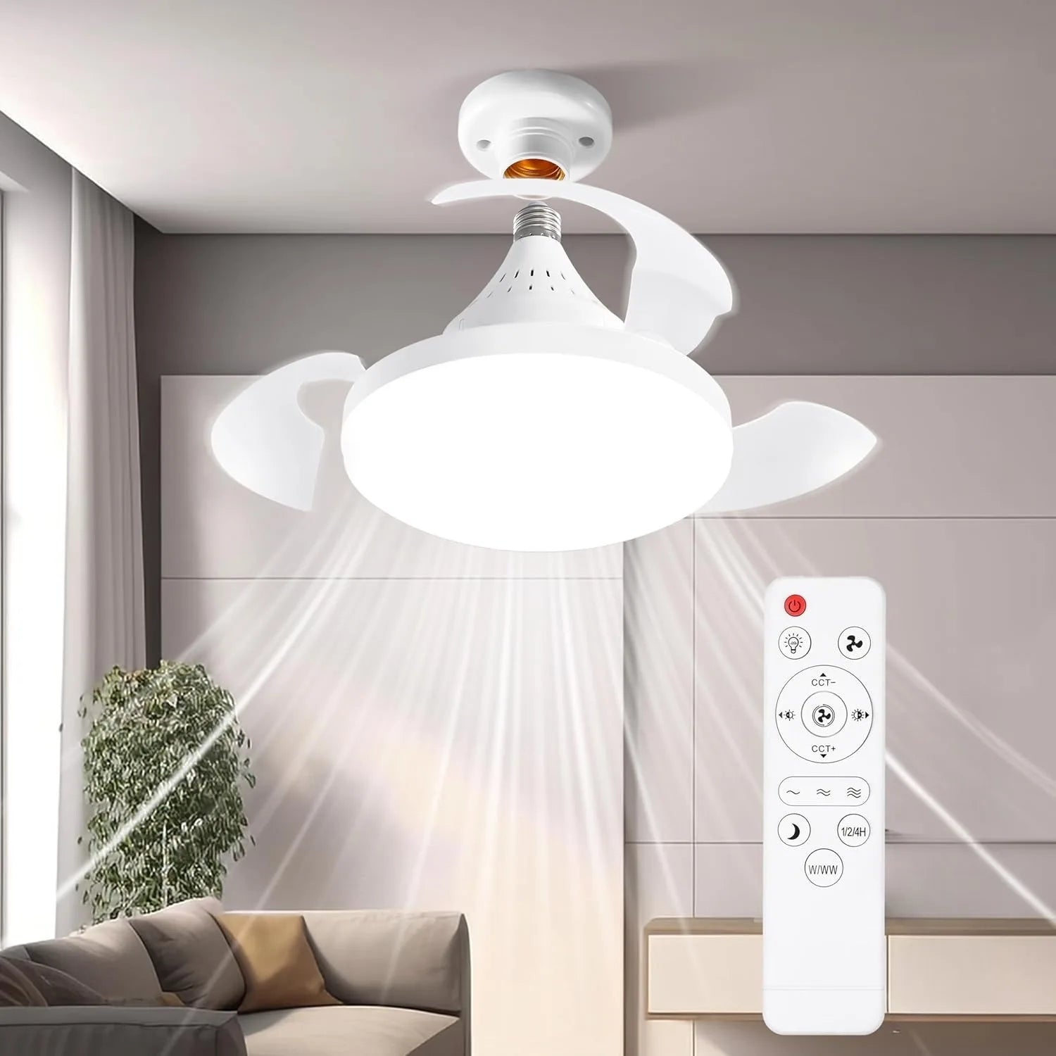 Ventilatore da soffitto JOYINLED con illuminazione e telecomando, pale retrattili a scomparsa, luce dimmerabile, silenzioso, 3 velocità per camera da letto
