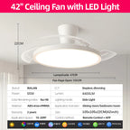 IRALAN Plafoniere con ventilatore Pala del ventilatore retrattile intelligente Ventilatore elettrico domestico dimmerabile con telecomando Luce da soggiorno a LED