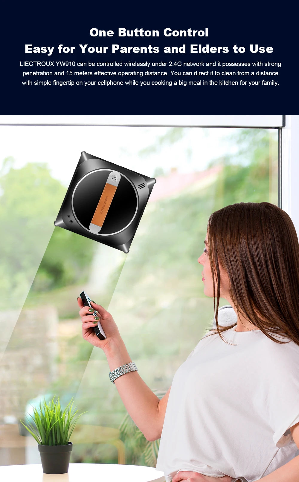 Liectroux YW910 Fensterroboter, Doppel-Wassersprühfunktion, Lasersensor, Fensterreinigungsroboter für die Hausreinigung, App- und Fernbedienung