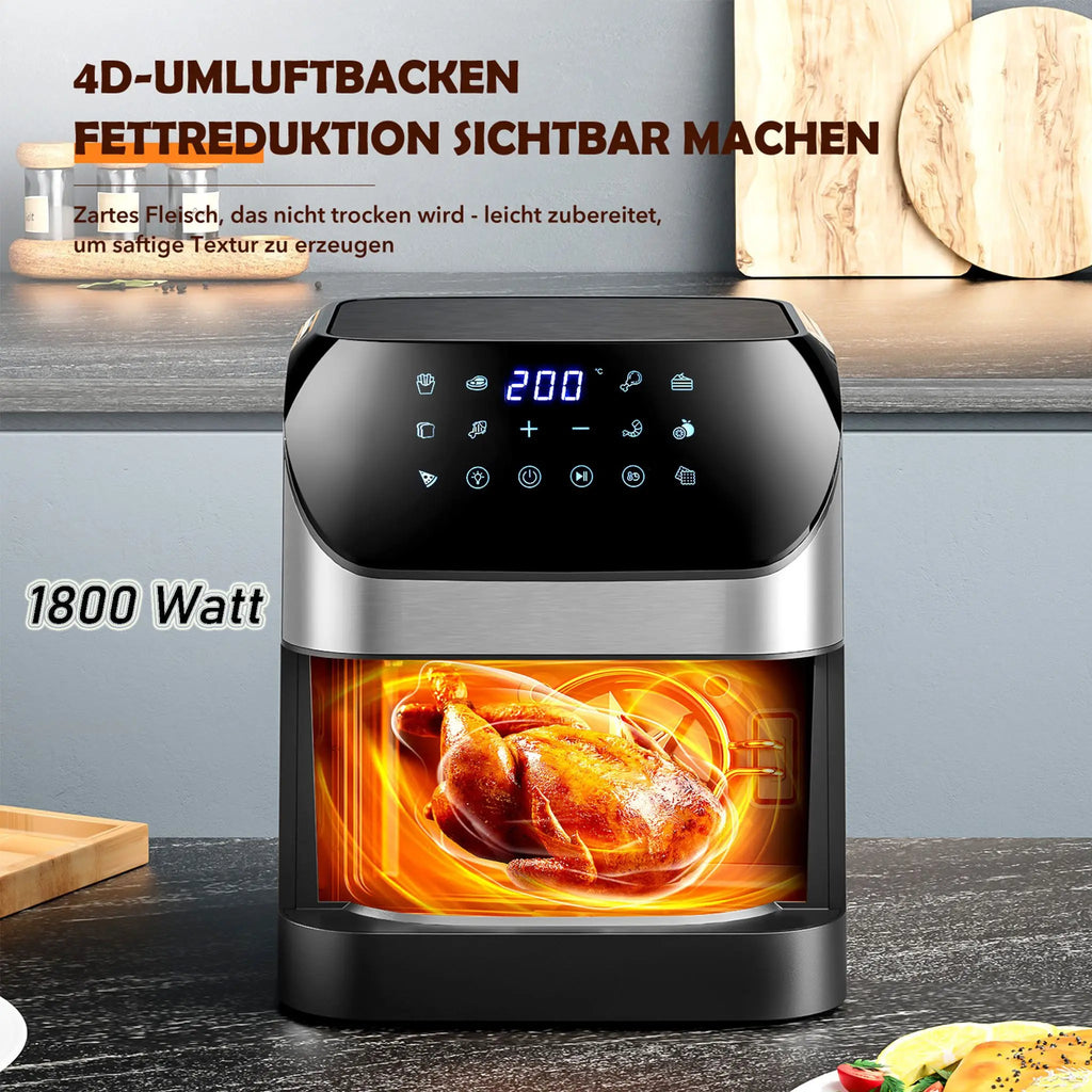 Friggitrice ad aria calda Oyajia 8 litri, 1800 W, 10 modalità di cottura, 80-200 °C