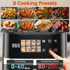 Patbrela Friggitrice ad Aria 5,5L 8-in-1 Forno Elettrico con Schermo LED Digitale e Finestra Visibile, 1350W, Nero