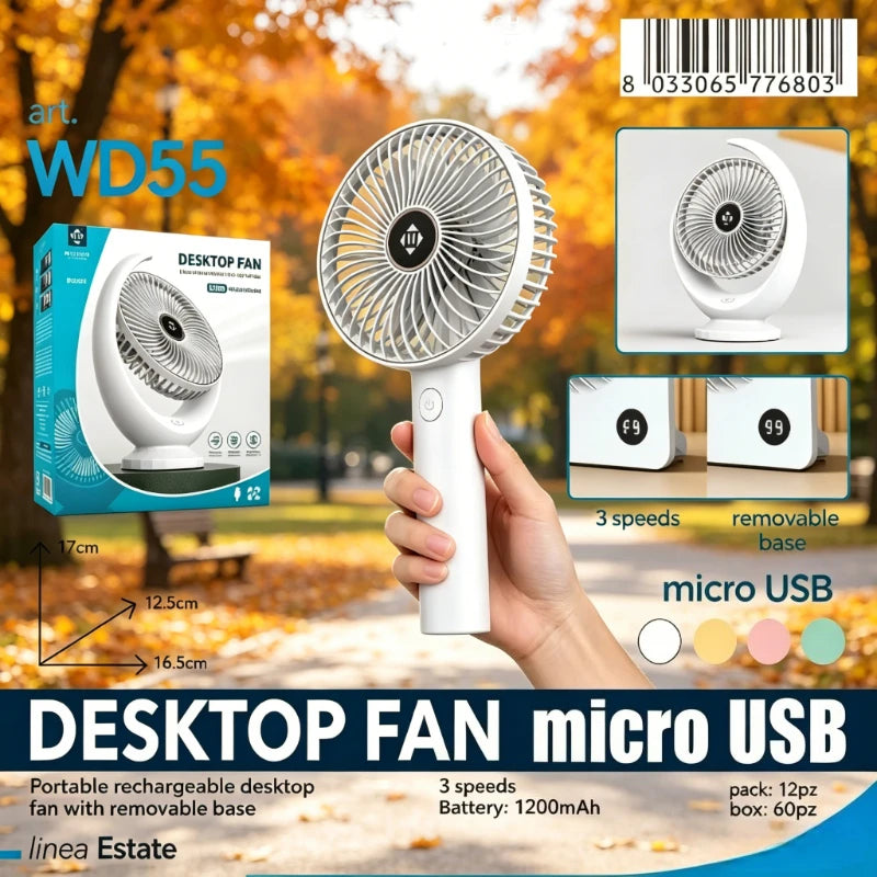 Ventilatore da scrivania USB WETECH, ventilatore portatile ricaricabile da 5 pollici, piccolo ma potente, silenzioso a 3/5 velocità per viaggi e attività all'aperto