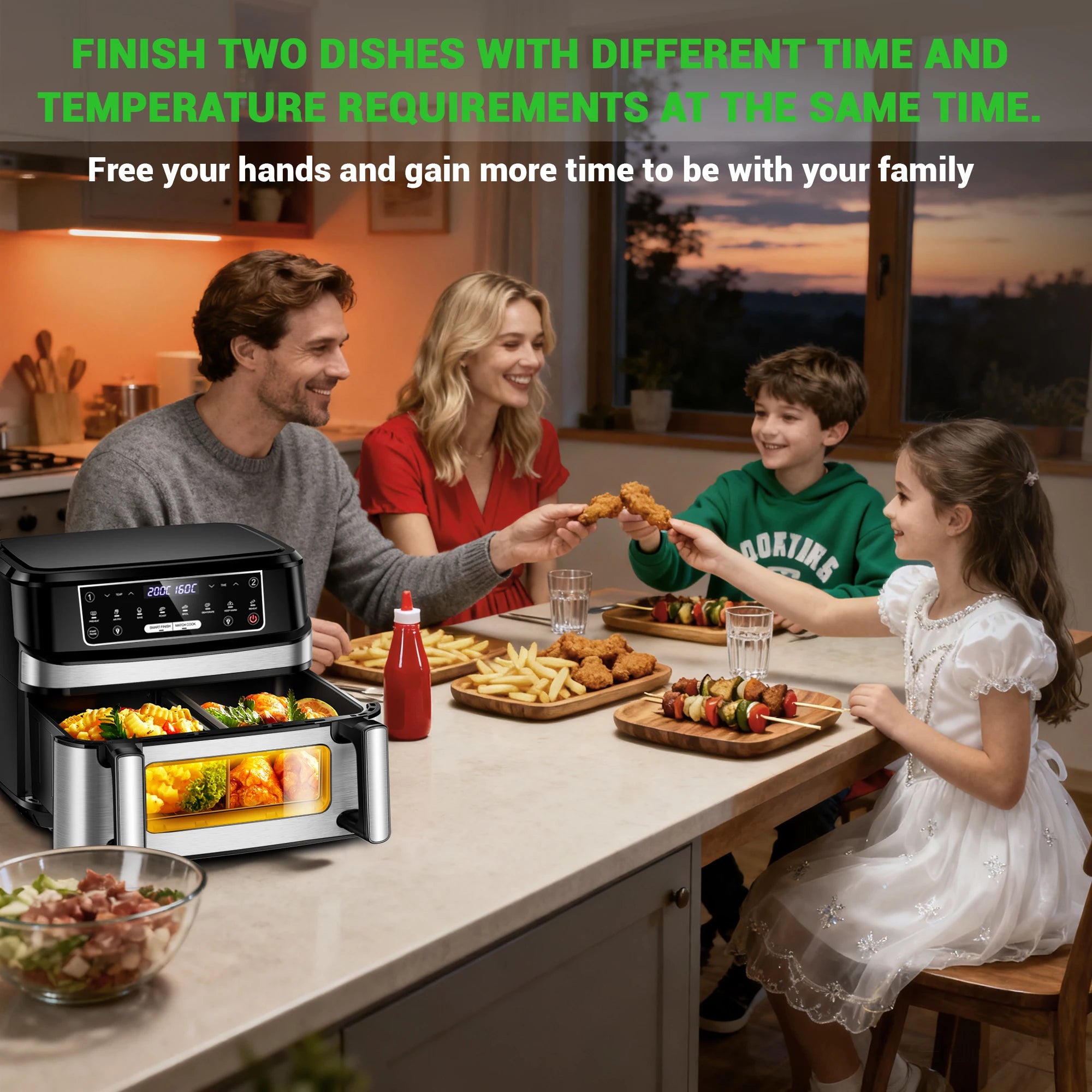 Friggitrice ad aria calda 12 litri EMPHSISM KDF-5512DTW con doppia camera regolabile e 8 programmi