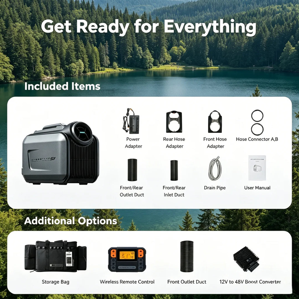 Cybertake S2 Pro Portable Klimaanlage, 5100 BTU Kühlen und 6100 BTU Heizen, Energieklasse A 2.9 EER, leises AC-Gerät mit 4 Modi, wasserdicht IPX4 für Camping, Wohnmobile, Zelte