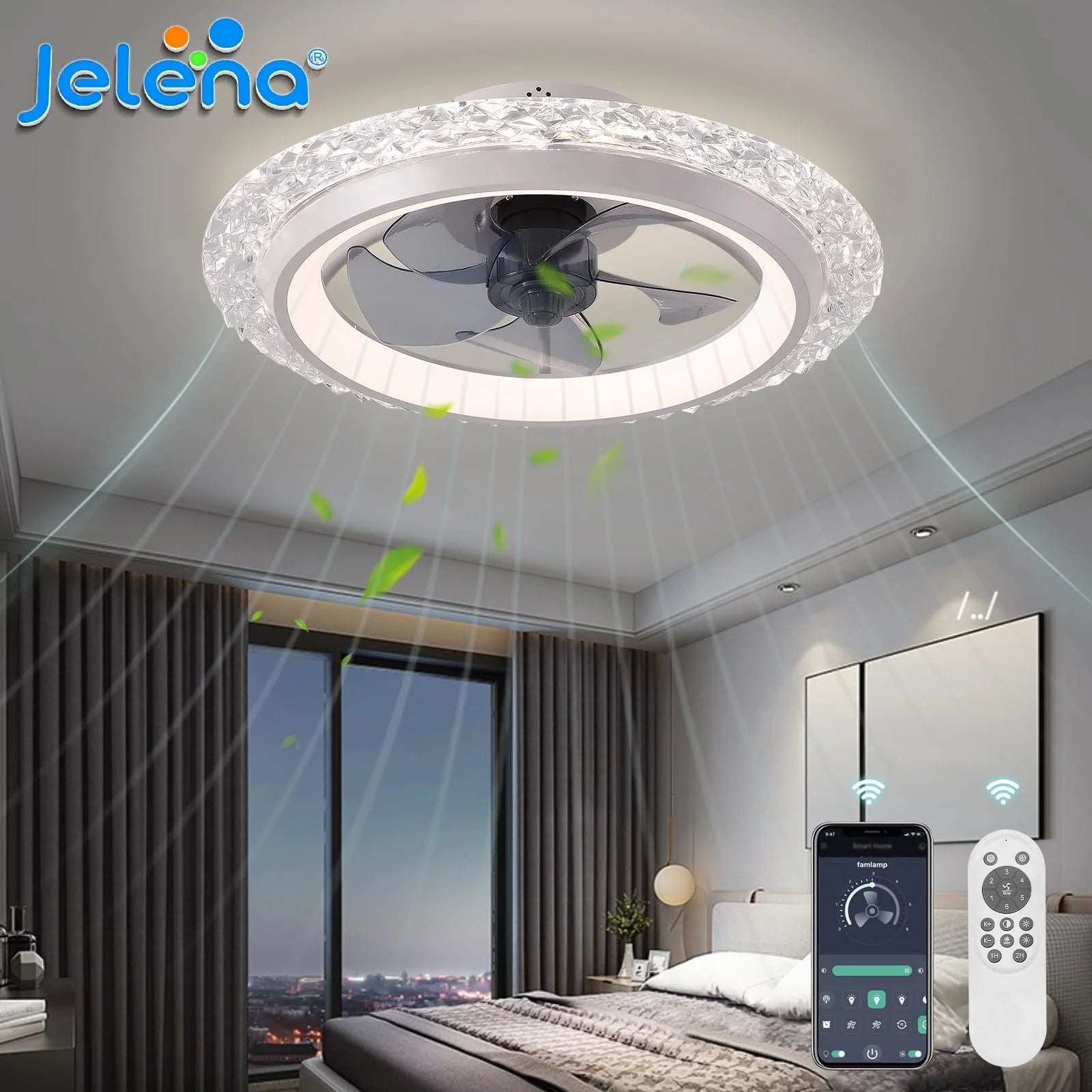 Ventilatore da Soffitto Moderno Silenzioso con Luce e Telecomando, 6 Velocità, Luce LED, Ventilatore Intelligente, Lampadario da Soffitto per Soggiorno, Decorazione Casa