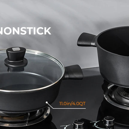 Induction pan with lid, sauté pan, high-sided pan, 28 cm / 3.8 L cooking pot with anti-scald handles