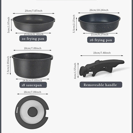 DONNOR Induction Cookware Set, Set di 5 Pentole e Padelle, Set di Pentole Impilabili per Camper in Granito Antiaderente per Tutti i Piani Cottura JT272