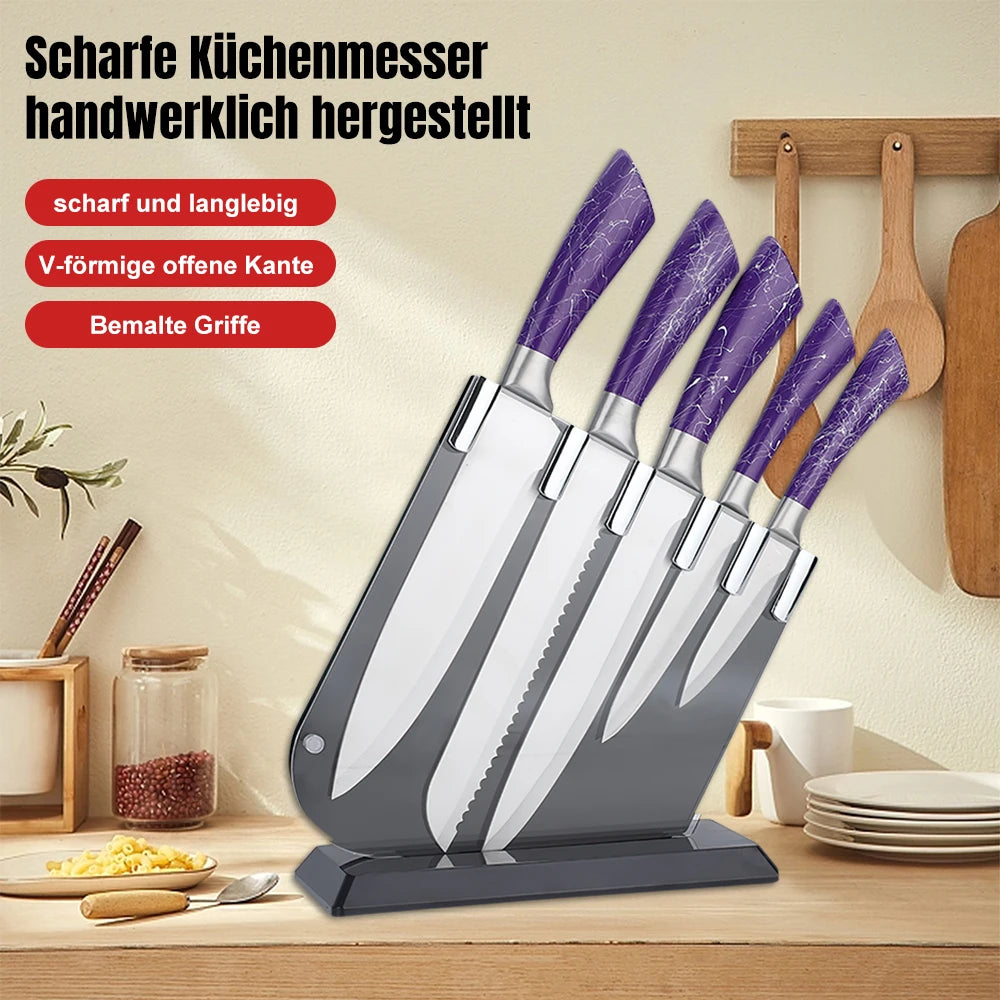 DFITO 6-teiliges ultra-scharfes 3Cr13 Küchenmesserset aus Edelstahl mit Hohlgriff, professionelle Haushaltsmesser für Fleisch/Gemüse