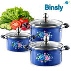 Set di Pentole da 6 Pezzi con Coperchi in Vetro, Motivo Floreale Classico, Set di Pentole Antiaderenti per Zuppe e Stufati, Compatibile con Fornelli a Induzione e Gas