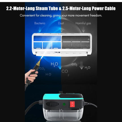 2500W Pulitore a Vapore con Sterilizzazione ad Alta Temperatura, Portatile, per Auto, Casa, Cucina, Condizionatore d'Aria