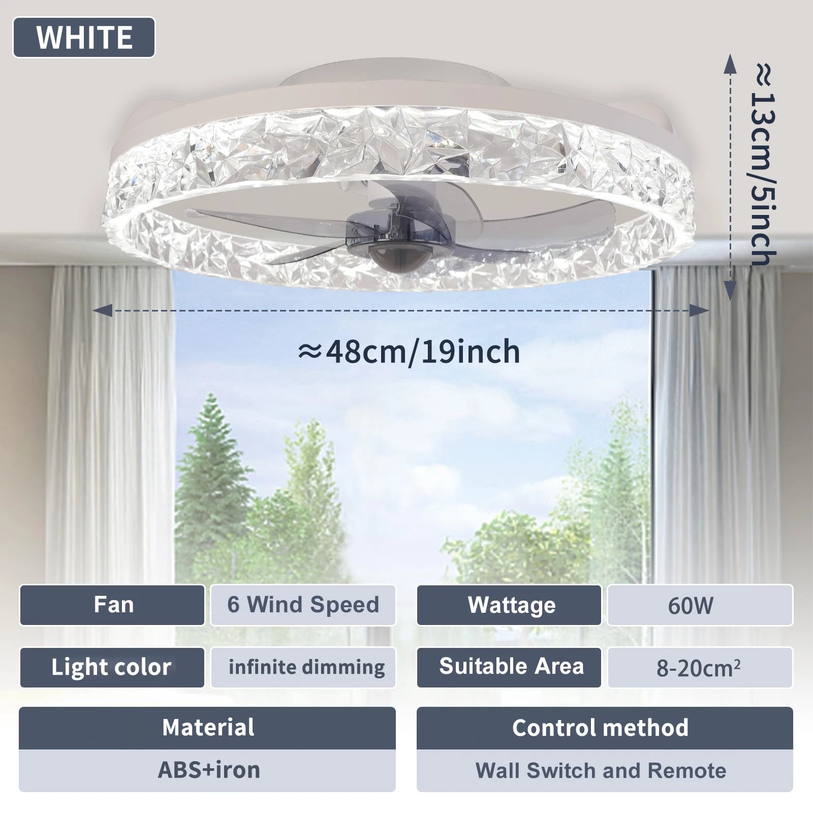 Ventilatore da Soffitto Intelligente XINGOO con Luce e Telecomando, Ventilatore Decorativo per Camera da Letto, Ventilatore a 6 Velocità con Luce LED Circolante
