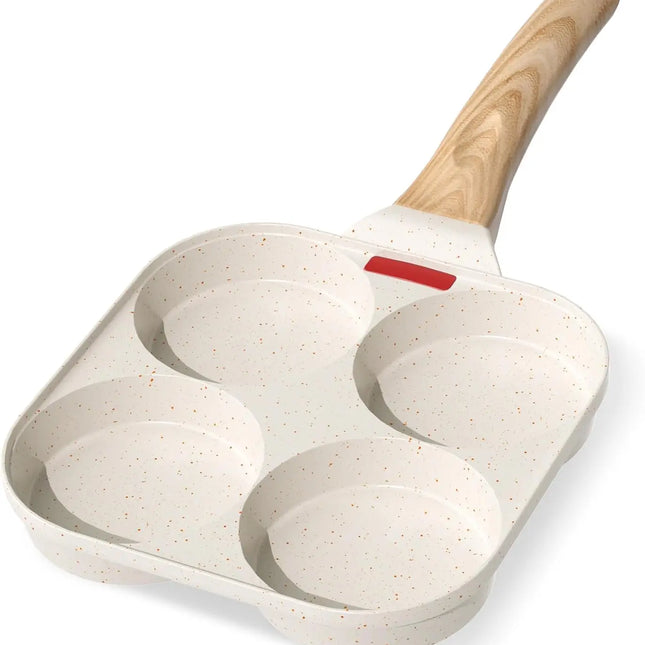 4-Compartment Crêpe Pan, Non-Stick Egg Pan, Durable Aluminum Pan with Handle