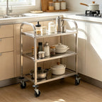 Carrello da Cucina a 3 Ripiani, 96,5x55x90 Cm, Materiale in Acciaio Inossidabile, Telaio Solido e Stabile, Grande Capacità di Stoccaggio, Ruote Scorrevoli, Salvaspazio, Facile da Montare, per Uso Domestico, Ristoranti, Hotel