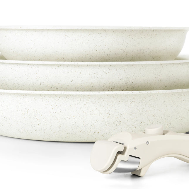 MICHELANGELO 3 Piece Ceramic Pots and Pans Set, Non-stick Set with Detachable Handle, Induction Cookware