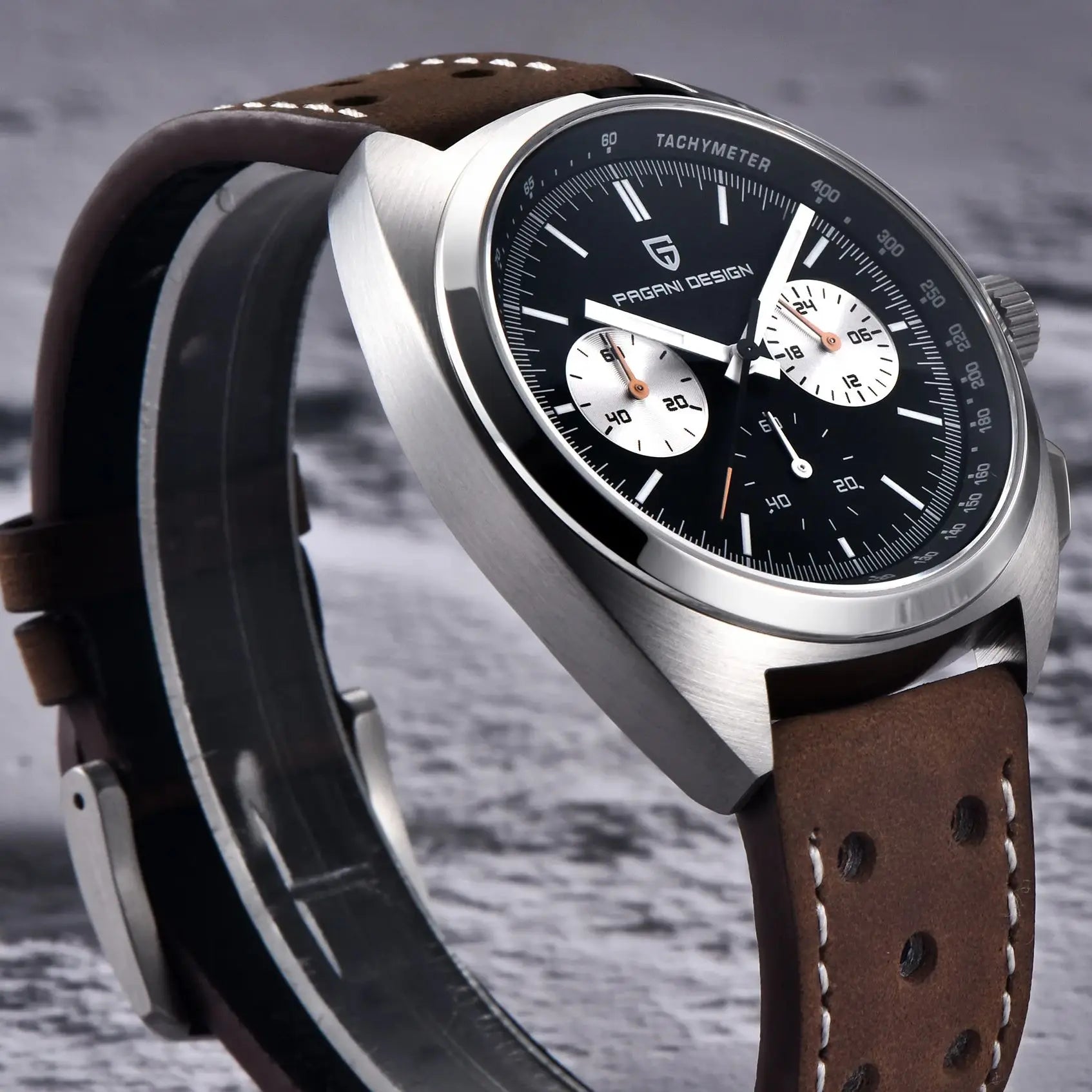 PAGANI DESIGN Orologio da polso al quarzo uomo Retro Panda Cronografo Vetro zaffiro