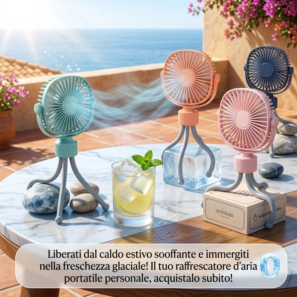 Ventilatore ricaricabile USB con treppiede flessibile, silenzioso e ad alta potenza, portatile per scrivania, passeggini e campeggio