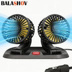 Ventola di Raffreddamento Elettrica per Auto 5V 12V 360° °   Ventilatore USB Multifunzione a Doppia Testa Regolabile, 2 Velocità, per Auto, Casa e Campeggio