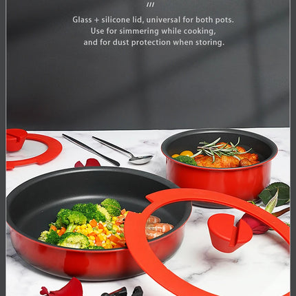 COOKER KING Non-stick Pan Set with Removable Handle, Food Grade Coating, Induction Cooking Pot, Steak and Omelette Pan
