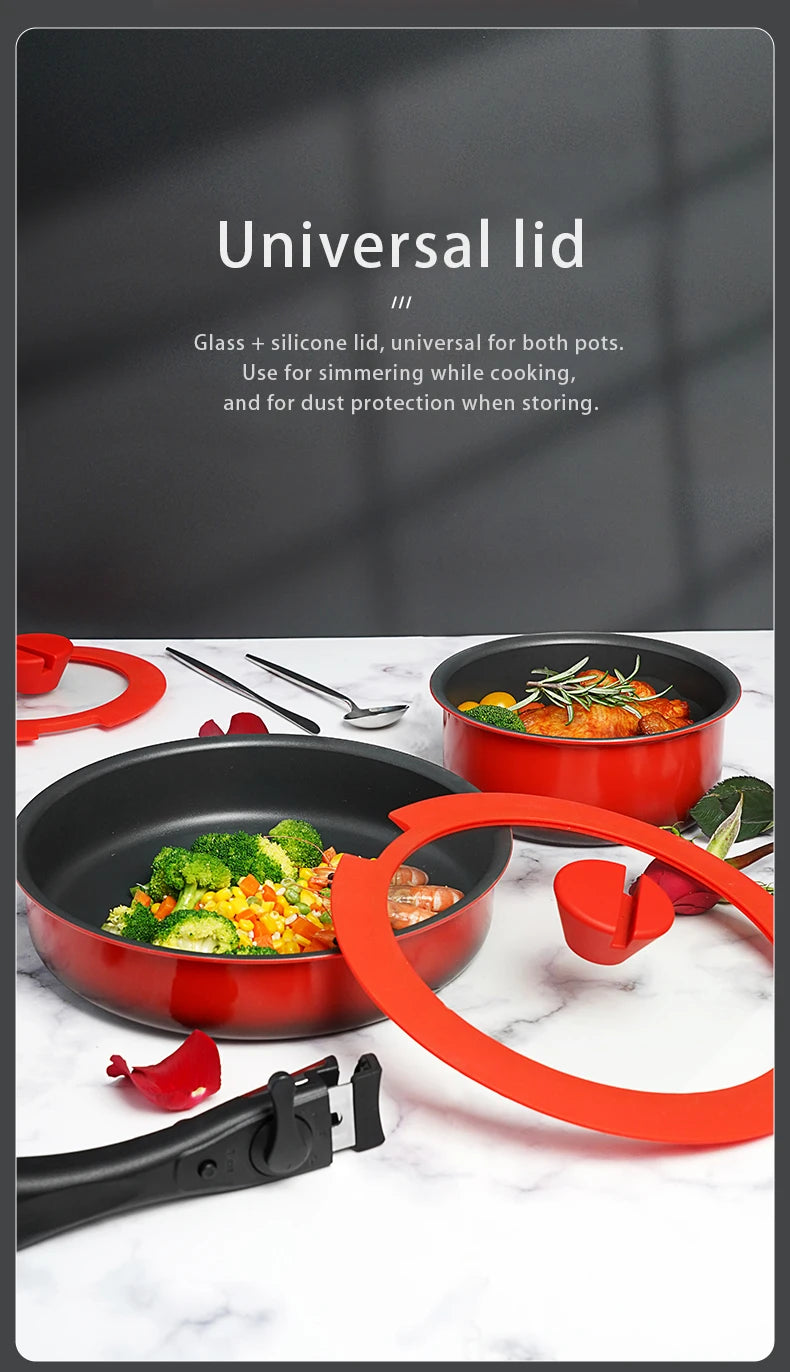 COOKER KING Set di Padelle Antiaderenti con Manico Rimovibile, Rivestimento per Alimenti, Pentola per Cottura a Induzione, Padella per Bistecche e Omelette