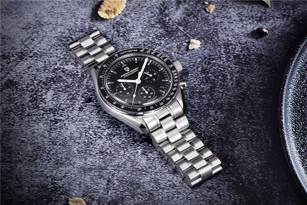 PAGANI DESIGN Orologio da Polso Uomo Luna Quarzo Cronografo Acciaio Inox Nero
