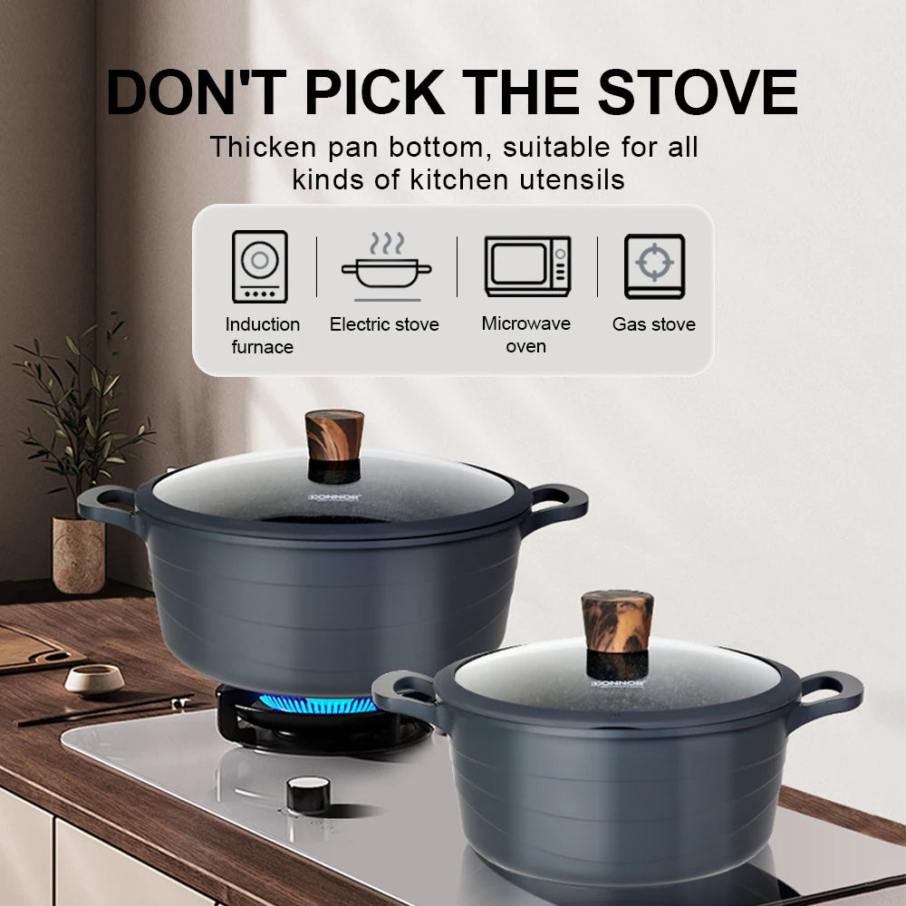 Donnor Set di pentole da 15 pezzi Set di pentole antiaderenti serie Wave Casseruola con rivestimento in granito Utensili da cucina senza fumo