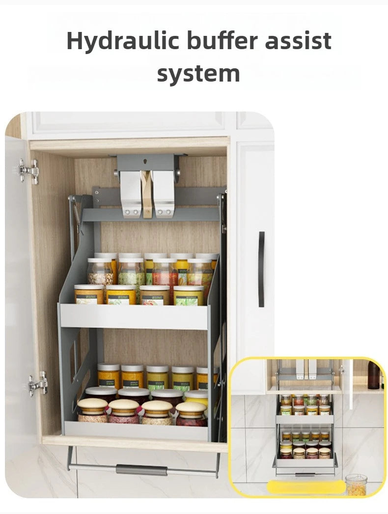 Scaffale Sollevabile Salvaspazio, Armadietto a Muro Estraibile, Scaffale Organizzatore, Scaffali Porta Spezie da Cucina, Mobili Multifunzionali per Cucina