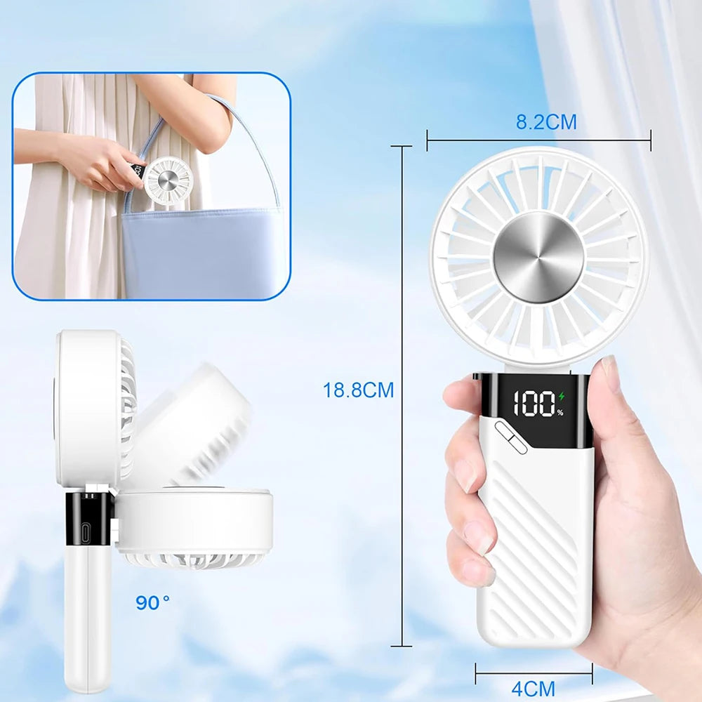 Ventilatore portatile, mini ventilatore, ventilatore portatile ricaricabile con batteria da 4000 mAh, 5 velocità, display, ventilatore USB pieghevole per concerti, viaggi, estate, ufficio, casa, regalo