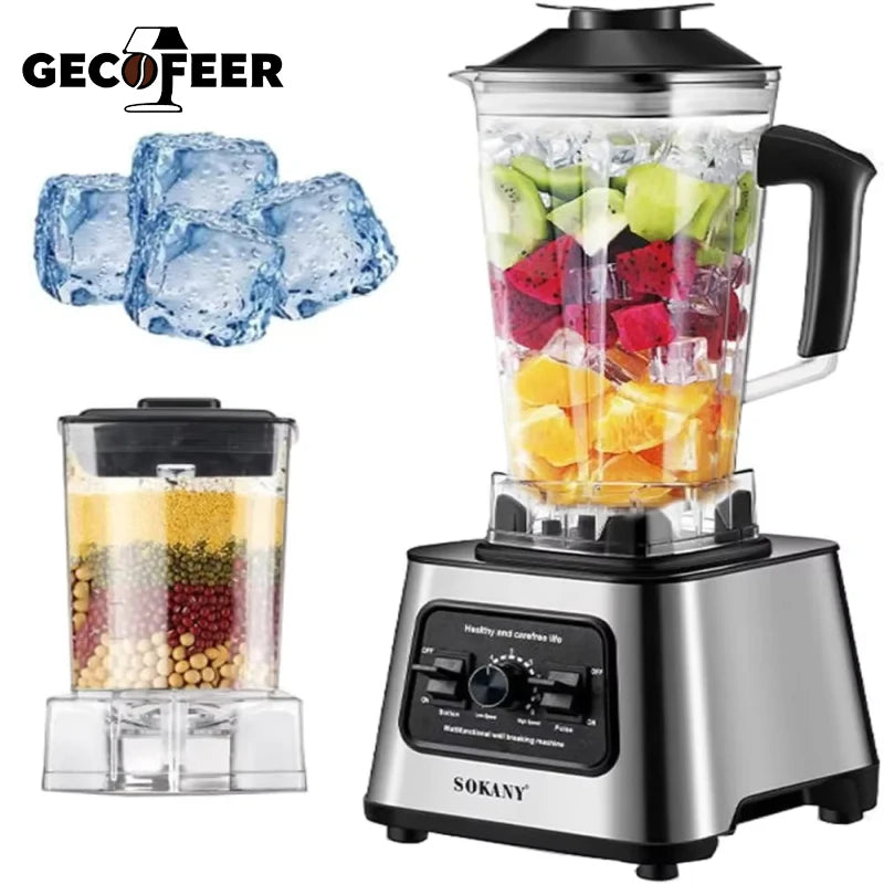 GECOFEER 6000W Leistungsstarker Mixer Entsafter Standmixer 2,5L Behälter Küchenmaschine für Eis Nüsse Früchte