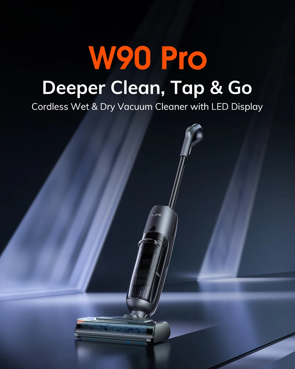 ILIFE W90 Pro Wireless Smart Floor Washer, 7000Pa Suction, 1 Minute Self-Cleaning, Dual Water Tank, Upgraded Version of W90