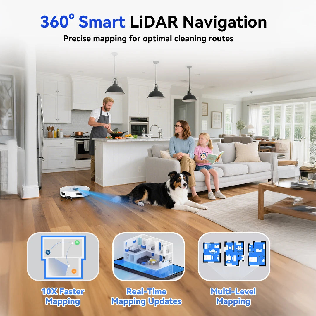 Redkey R11 Saug- und Wischroboter mit LDS Lidar Navigation, 20000Pa, intelligenter Kartierung, zur Reinigung von Böden, Teppichen und Tierhaaren