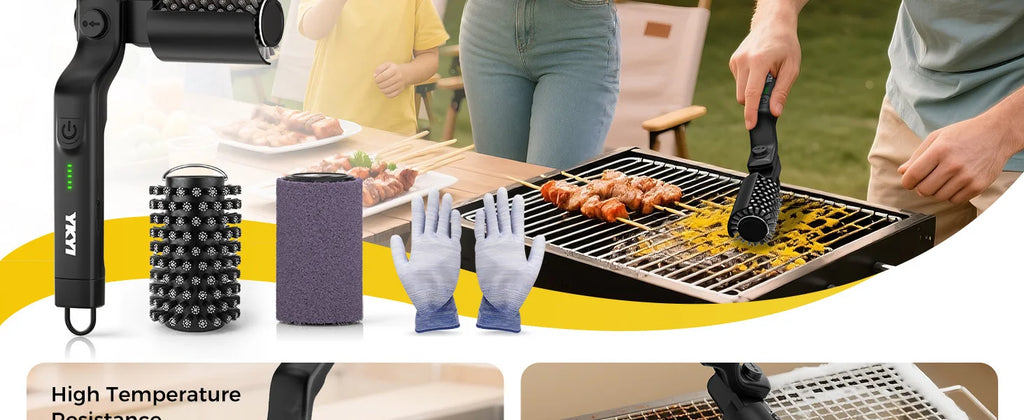 Elektrische Grillbürste mit 3 Geschwindigkeitsstufen, 180°° Verstellbarer Kopf für die Reinigung von Outdoor-Grills und Räucheröfen, 90 Minuten Akkulaufzeit