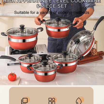 Premium 12-Piece Stainless Steel Nonstick Cookware Set with Glass Lids for Home Kitchen