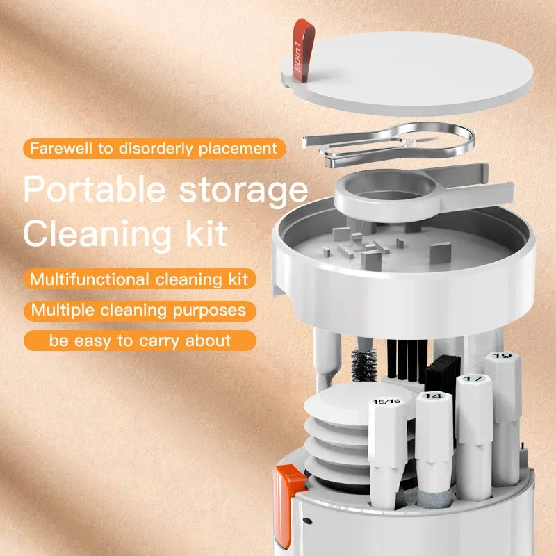 20 in 1 Set di strumenti per la pulizia della tastiera del computer portatile Cuffie per fotocamera digitale Kit per la pulizia del telefono cellulare Auricolari Penna per la pulizia Estrattore per copritasti