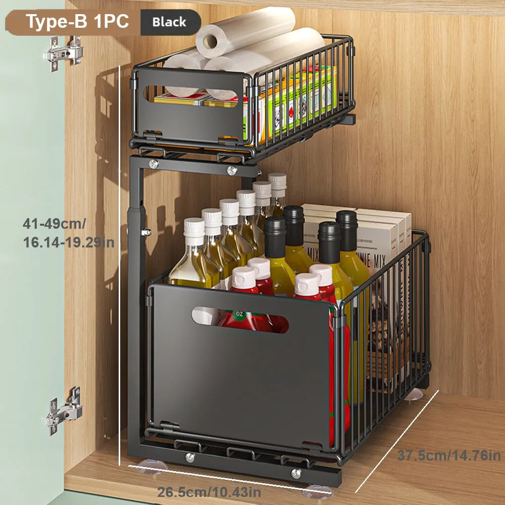 Organizzatore Estraibile a 2 Livelli per Cucina, Scaffale Scorrevole Sottolavello, Porta Spezie e Barattoli