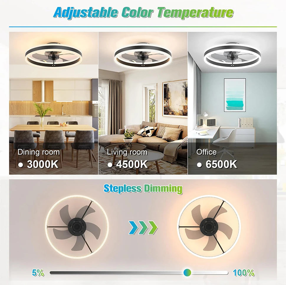 Ventilatore da Soffitto LED Nordico da 50CM con Luce, Apparecchio di Illuminazione in Acrilico, Ventilatore Elettrico Silenzioso e Rinfrescante con Timer per Uso Domestico