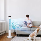 Ventilatore a colonna bianco con 3 velocità e 4 modalità di ventilazione, timer programmabile 12 ore, pannello di controllo LED e telecomando, oscillazione automatica per raffreddare uniformemente casa e ufficio 31,5 x 31,5