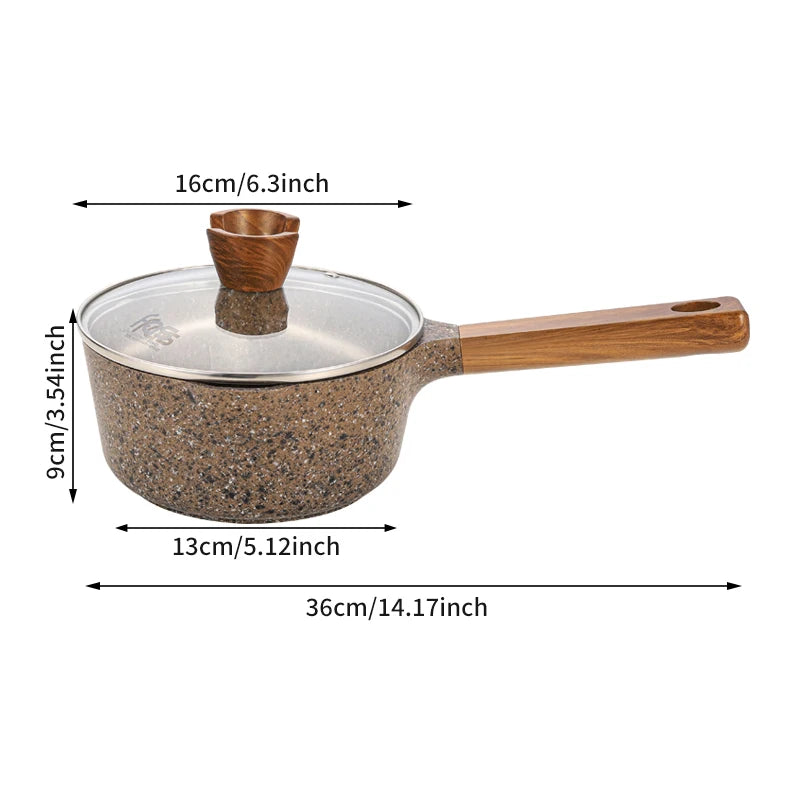 DONNOR Pentola per Latte Antiaderente in Granito da 16cm/6.3 Pollici, Senza PFOA, a Basso Contenuto di Fumo, Compatibile con Piani a Induzione e Gas, Facile da Pulire, Piccola Casseruola