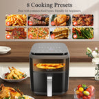 Friggitrice ad aria 6,5 L XXL doppia resistenza 8 funzioni finestra visualizzazione griglia antiaderente Taylor Swoden nera