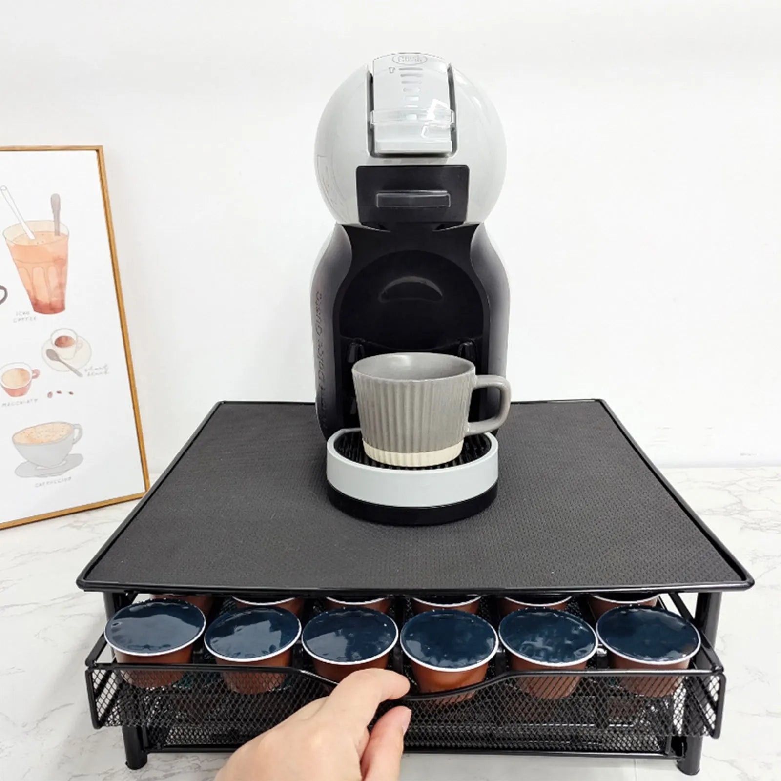 Herausnehmbarer Kaffeekapselhalter mit Schublade für 72 Kapseln, Arbeitsplatten-Organizer aus Metall
