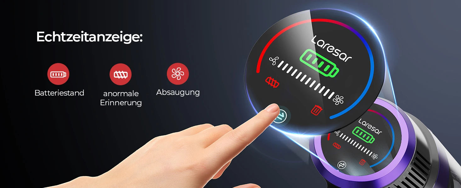 Laresar V8 Kabelloser Handstaubsauger für Autos, 48000 PA, 500 W, 60 Minuten, Haushalt, abnehmbarer Akku, kabelloser bürstenloser Motor