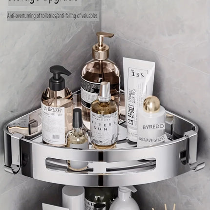 Corner Bathroom Shelf No Drilling - Wall-Mounted Space-Saving Organizer in 304 Stainless Steel for Bathroom Organization