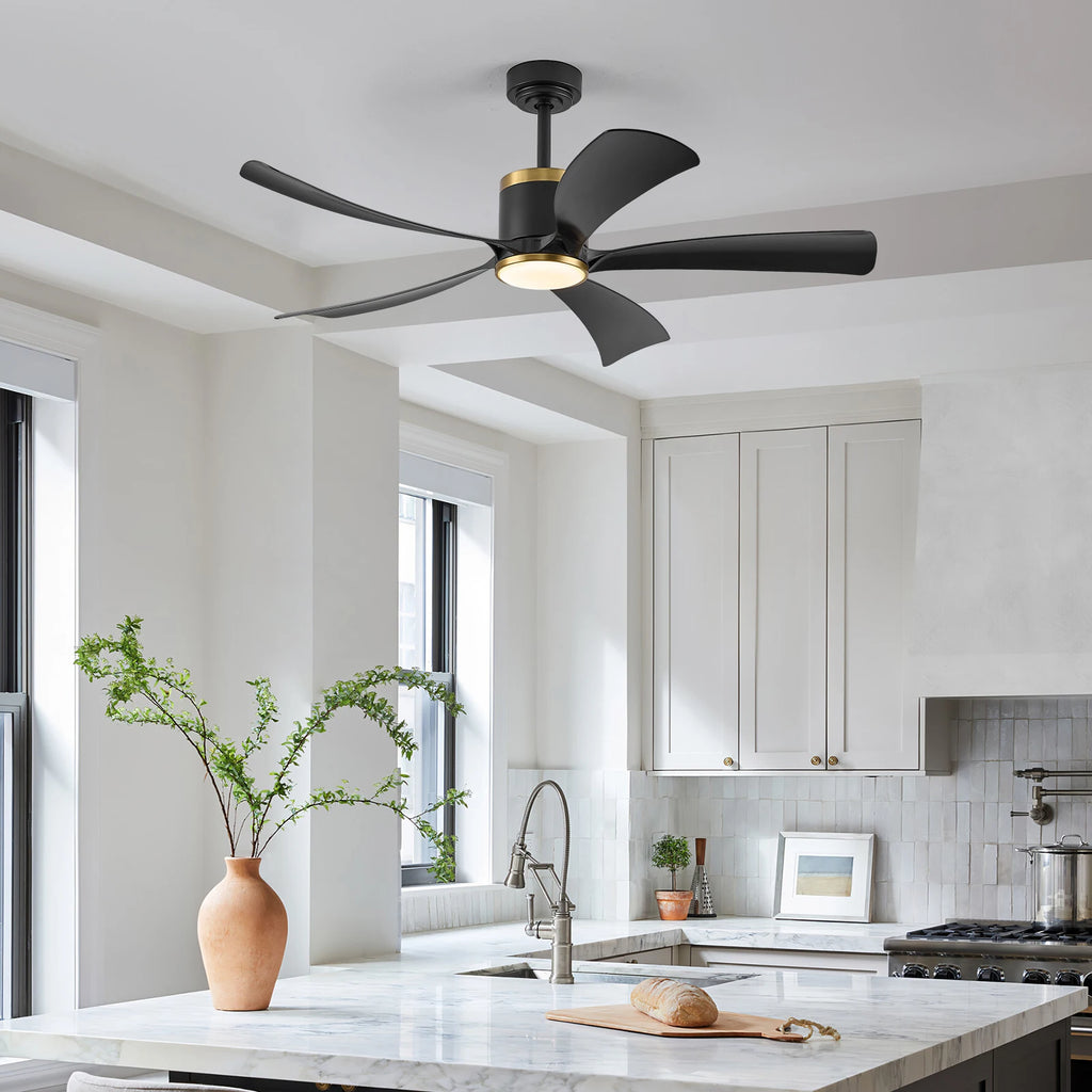 Ventilatore da Soffitto Reversibile da 52 Pollici con Luce, Nero e Oro, 5 Pale, LED 20W, 6 Velocità, Telecomando, Silenzioso, per Interni, Moderno, Estate e Inverno